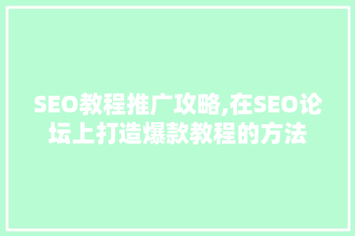 SEO教程推广攻略,在SEO论坛上打造爆款教程的方法