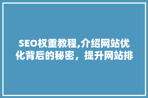 SEO权重教程,介绍网站优化背后的秘密，提升网站排名与流量
