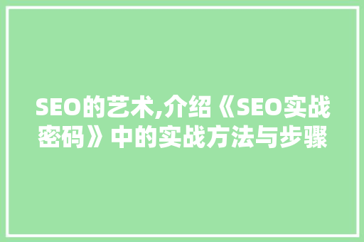 SEO的艺术,介绍《SEO实战密码》中的实战方法与步骤