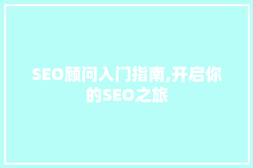 SEO顾问入门指南,开启你的SEO之旅