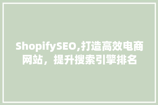 ShopifySEO,打造高效电商网站，提升搜索引擎排名