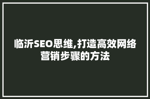 临沂SEO思维,打造高效网络营销步骤的方法