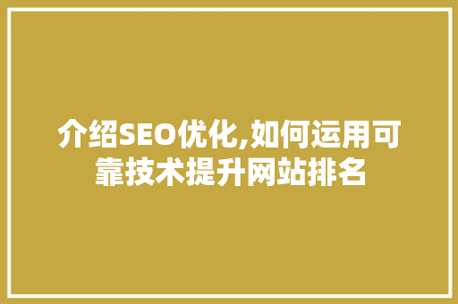 介绍SEO优化,如何运用可靠技术提升网站排名