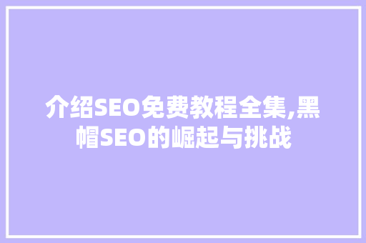 介绍SEO免费教程全集,黑帽SEO的崛起与挑战