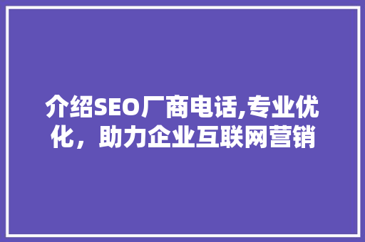 介绍SEO厂商电话,专业优化，助力企业互联网营销