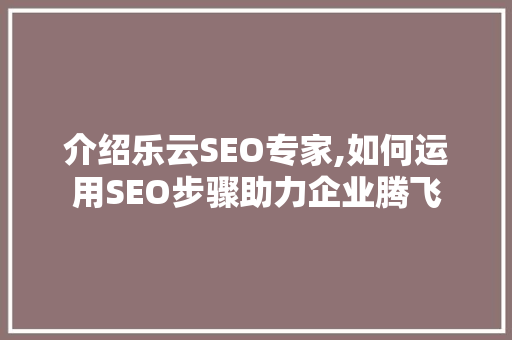 介绍乐云SEO专家,如何运用SEO步骤助力企业腾飞