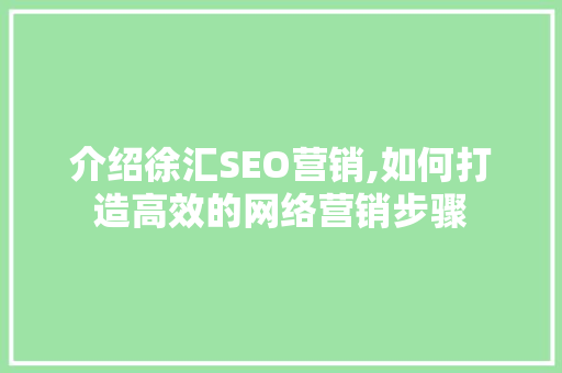 介绍徐汇SEO营销,如何打造高效的网络营销步骤