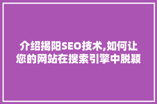 介绍揭阳SEO技术,如何让您的网站在搜索引擎中脱颖而出