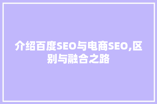 介绍百度SEO与电商SEO,区别与融合之路