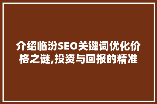 介绍临汾SEO关键词优化价格之谜,投资与回报的精准平衡