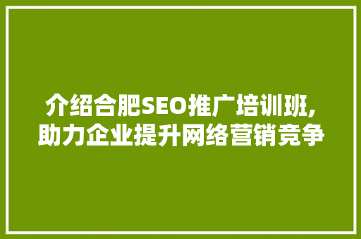 介绍合肥SEO推广培训班,助力企业提升网络营销竞争力