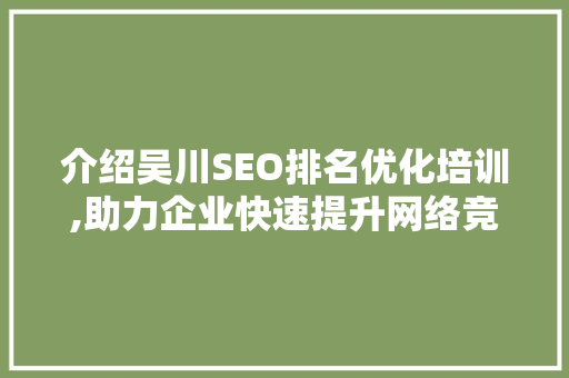 介绍吴川SEO排名优化培训,助力企业快速提升网络竞争力