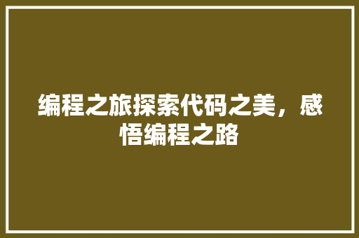 编程之旅探索代码之美，感悟编程之路