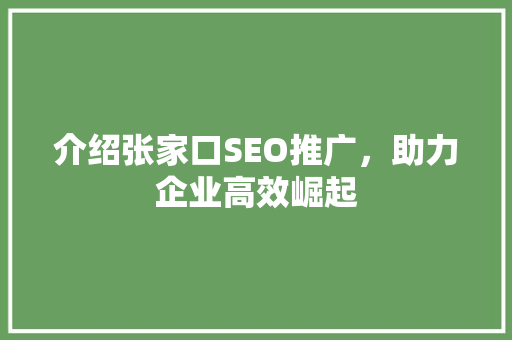 介绍张家口SEO推广，助力企业高效崛起