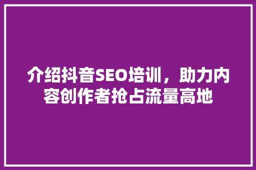 介绍抖音SEO培训，助力内容创作者抢占流量高地