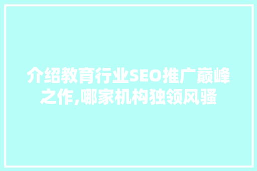 介绍教育行业SEO推广巅峰之作,哪家机构独领风骚