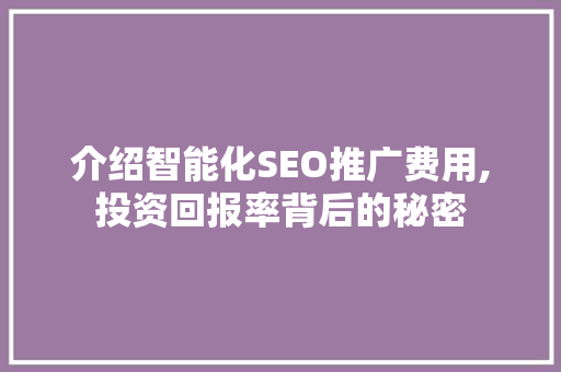介绍智能化SEO推广费用,投资回报率背后的秘密