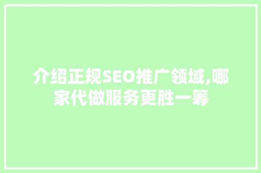 介绍正规SEO推广领域,哪家代做服务更胜一筹