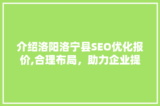 介绍洛阳洛宁县SEO优化报价,合理布局，助力企业提升网络竞争力