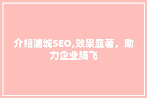 介绍浦城SEO,效果显著，助力企业腾飞