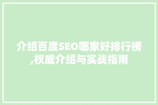 介绍百度SEO哪家好排行榜,权威介绍与实战指南