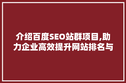 介绍百度SEO站群项目,助力企业高效提升网站排名与流量