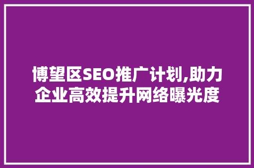 博望区SEO推广计划,助力企业高效提升网络曝光度