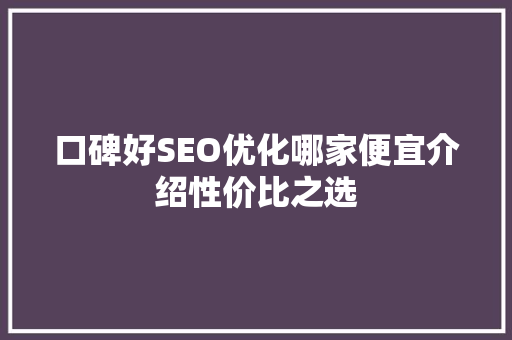 口碑好SEO优化哪家便宜介绍性价比之选
