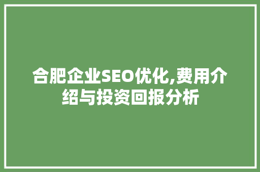 合肥企业SEO优化,费用介绍与投资回报分析
