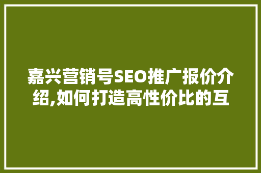 嘉兴营销号SEO推广报价介绍,如何打造高性价比的互联网营销步骤