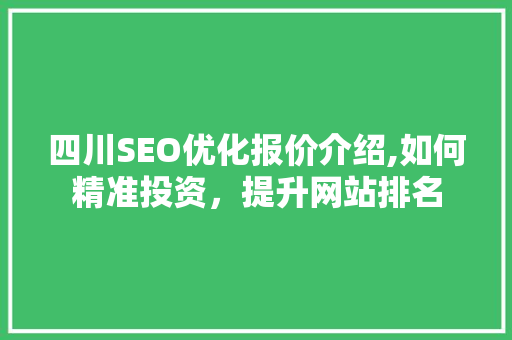 四川SEO优化报价介绍,如何精准投资，提升网站排名