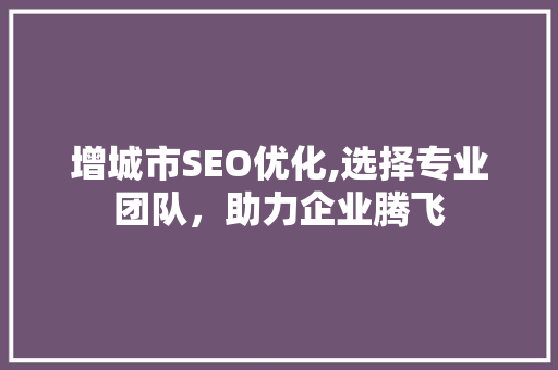 增城市SEO优化,选择专业团队，助力企业腾飞