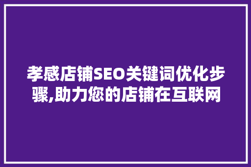 孝感店铺SEO关键词优化步骤,助力您的店铺在互联网上脱颖而出