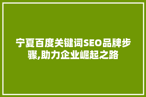 宁夏百度关键词SEO品牌步骤,助力企业崛起之路