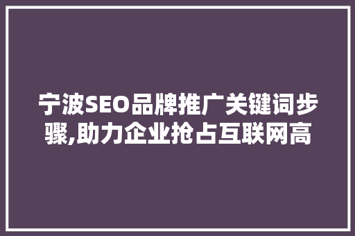 宁波SEO品牌推广关键词步骤,助力企业抢占互联网高地