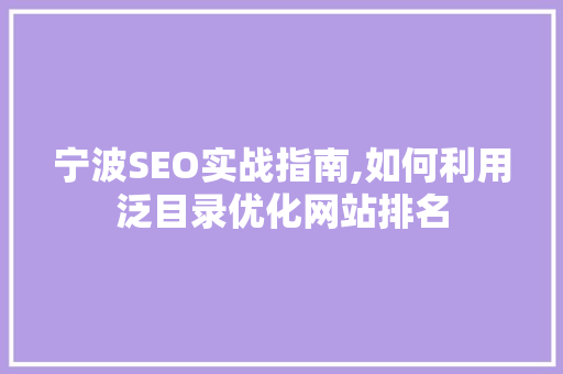 宁波SEO实战指南,如何利用泛目录优化网站排名