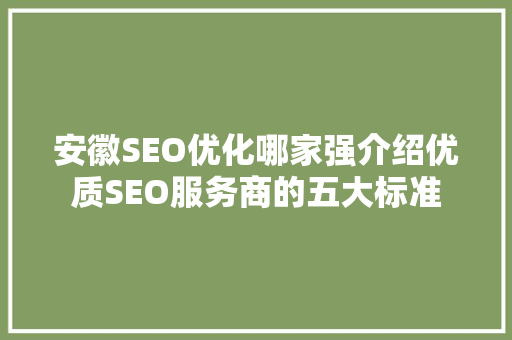 安徽SEO优化哪家强介绍优质SEO服务商的五大标准