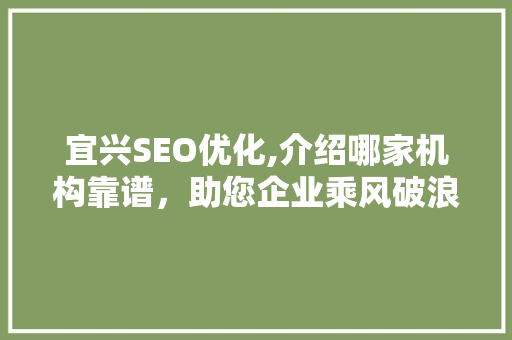 宜兴SEO优化,介绍哪家机构靠谱，助您企业乘风破浪