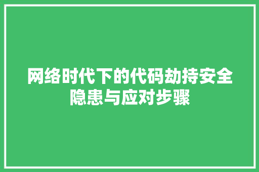 网络时代下的代码劫持安全隐患与应对步骤