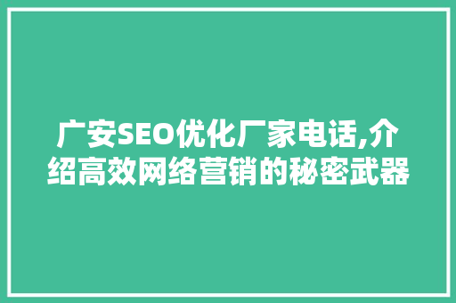 广安SEO优化厂家电话,介绍高效网络营销的秘密武器