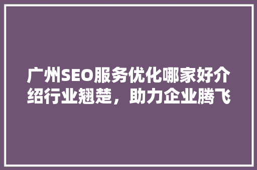 广州SEO服务优化哪家好介绍行业翘楚，助力企业腾飞