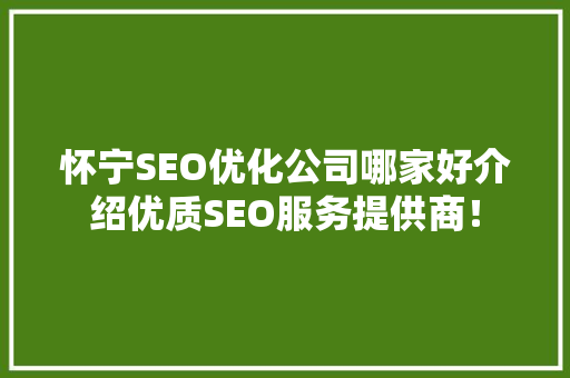 怀宁SEO优化公司哪家好介绍优质SEO服务提供商！