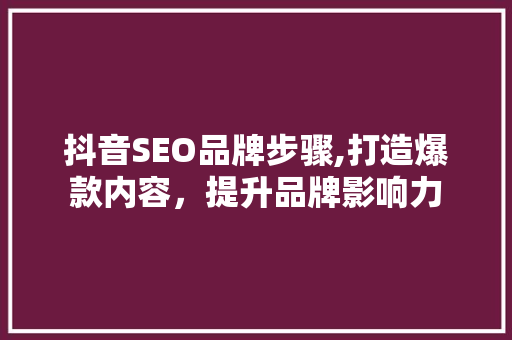 抖音SEO品牌步骤,打造爆款内容，提升品牌影响力