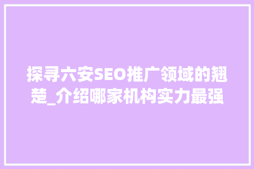 探寻六安SEO推广领域的翘楚_介绍哪家机构实力最强