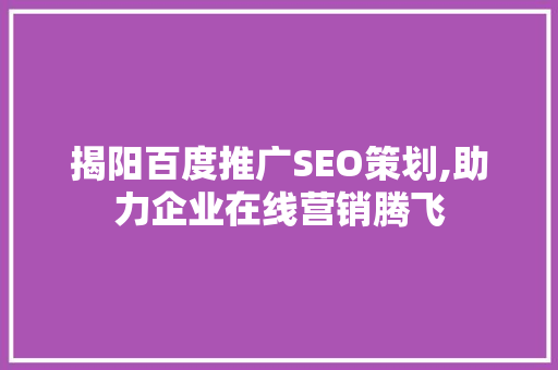 揭阳百度推广SEO策划,助力企业在线营销腾飞