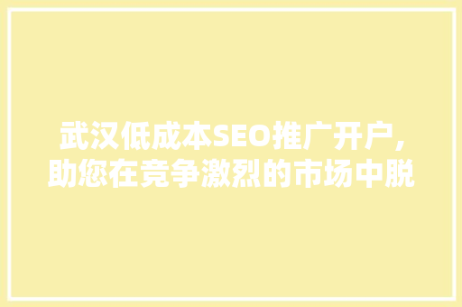 武汉低成本SEO推广开户,助您在竞争激烈的市场中脱颖而出
