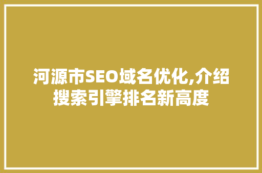 河源市SEO域名优化,介绍搜索引擎排名新高度