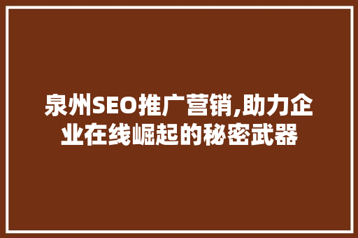 泉州SEO推广营销,助力企业在线崛起的秘密武器