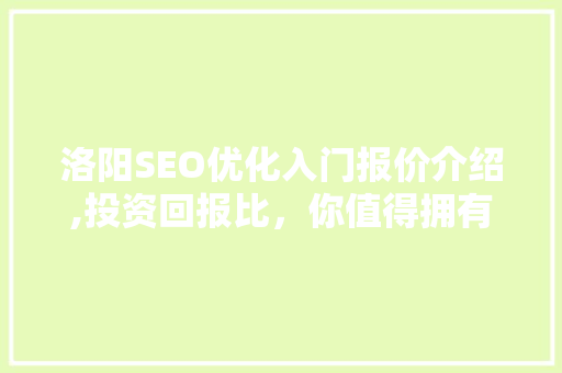 洛阳SEO优化入门报价介绍,投资回报比，你值得拥有