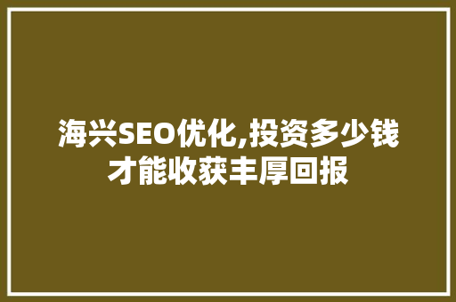 海兴SEO优化,投资多少钱才能收获丰厚回报  第1张
